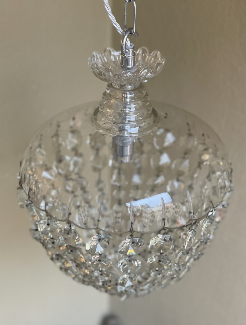 Pretty Early 20th Century Cut Glass Bag Chandelier  View V