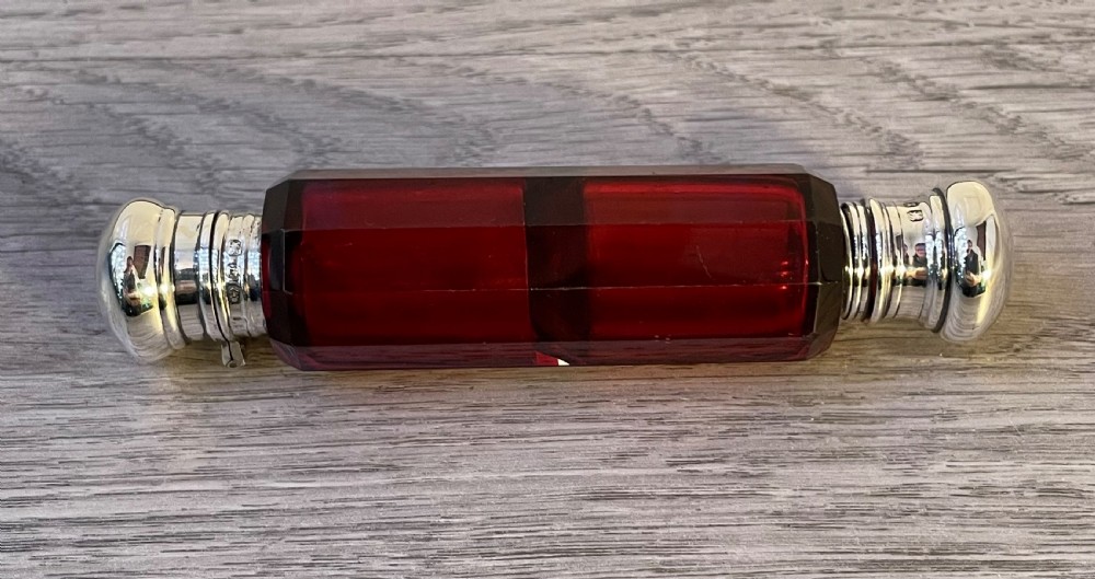 Victorian Ruby Glass & Silver Double Ended Scent Bottle