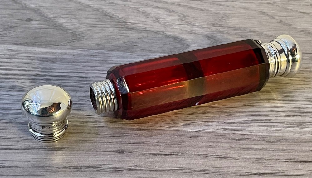 Victorian Ruby Glass & Silver Double Ended Scent Bottle View III