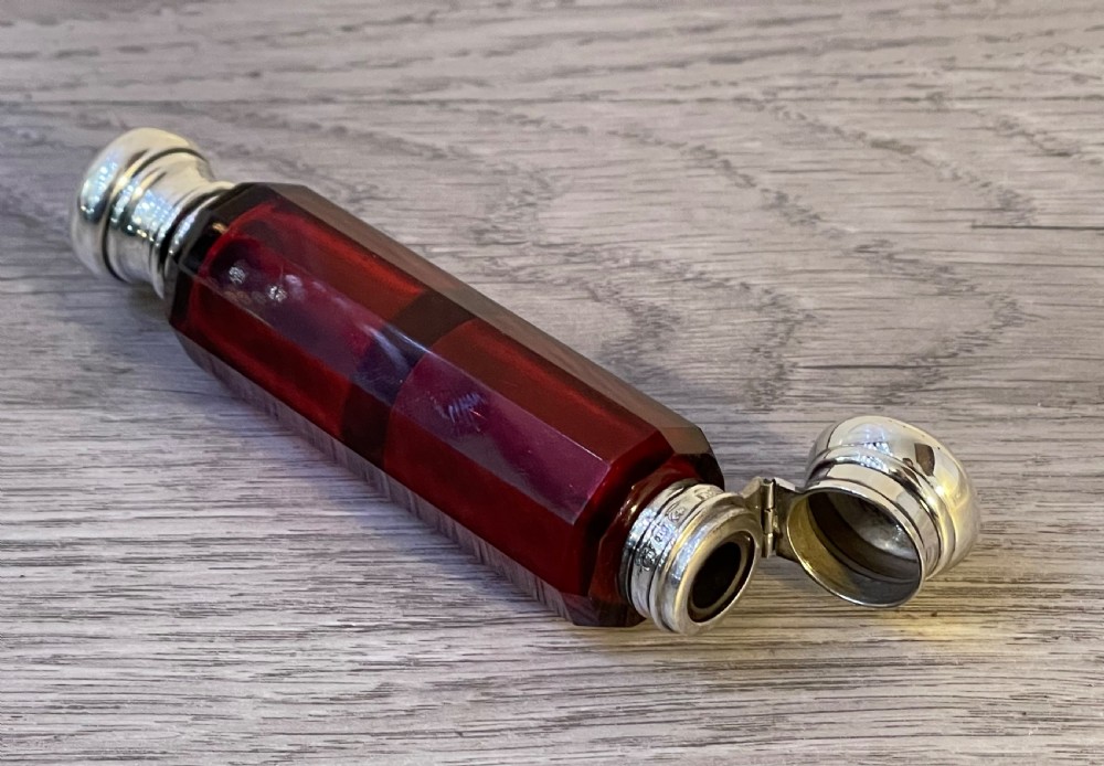 Victorian Ruby Glass & Silver Double Ended Scent Bottle View IV