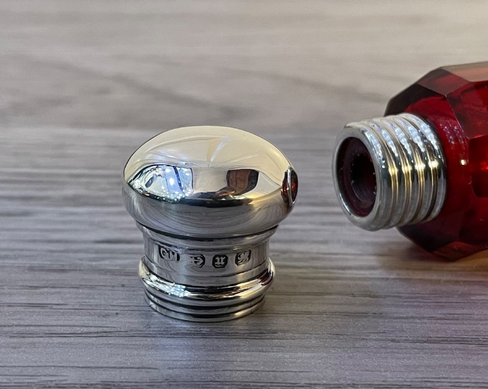 Victorian Ruby Glass & Silver Double Ended Scent Bottle View V