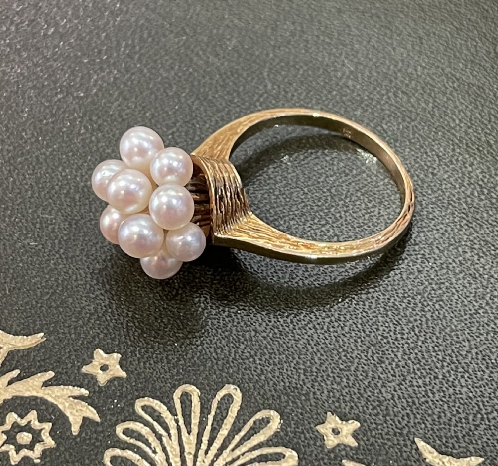Beautiful 14K Gold Pearl Cluster Ring by Mikimoto