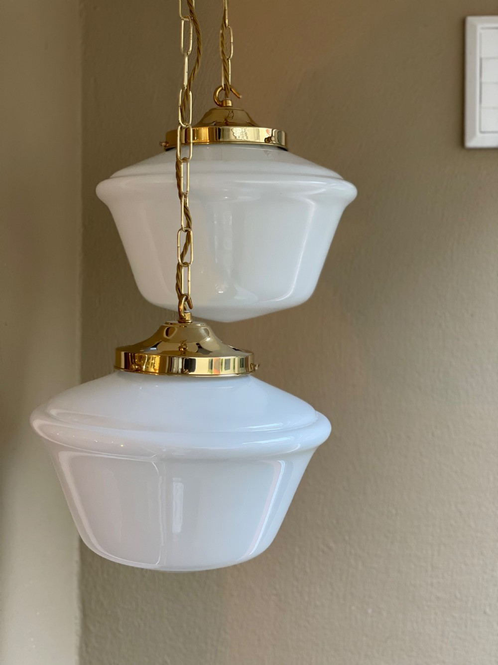 Matched Pair of Art Deco Opaline Light Pendants View II