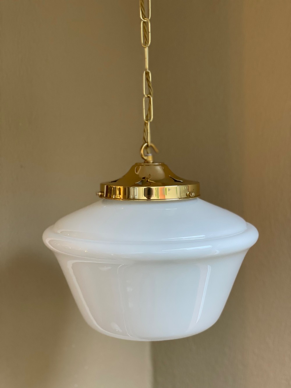 Matched Pair of Art Deco Opaline Light Pendants View III
