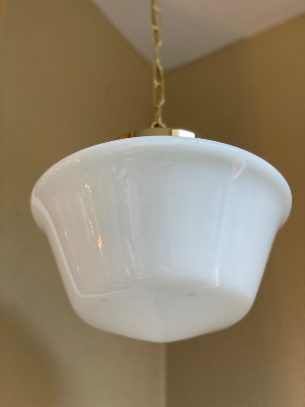 Matched Pair of Art Deco Opaline Light Pendants View IV