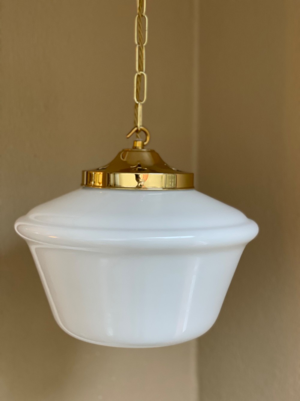 Matched Pair of Art Deco Opaline Light Pendants View V