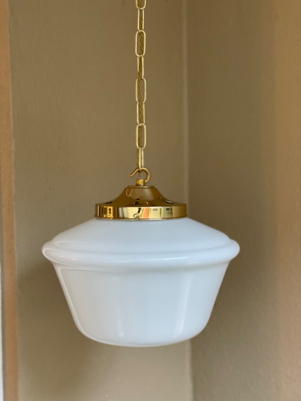 Matched Pair of Art Deco Opaline Light Pendants View VI