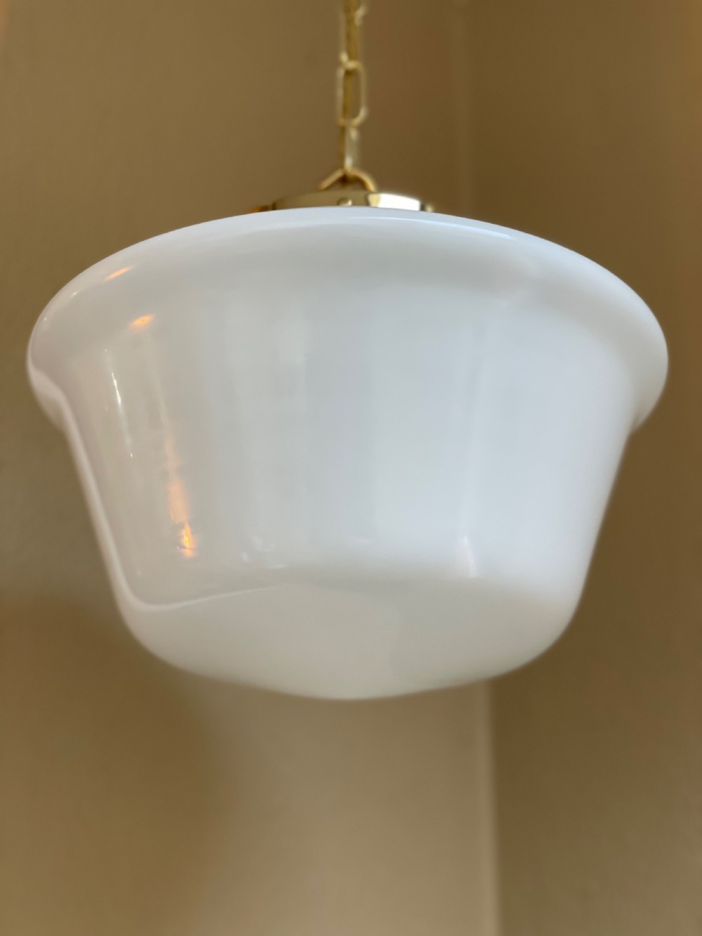 Matched Pair of Art Deco Opaline Light Pendants View VII