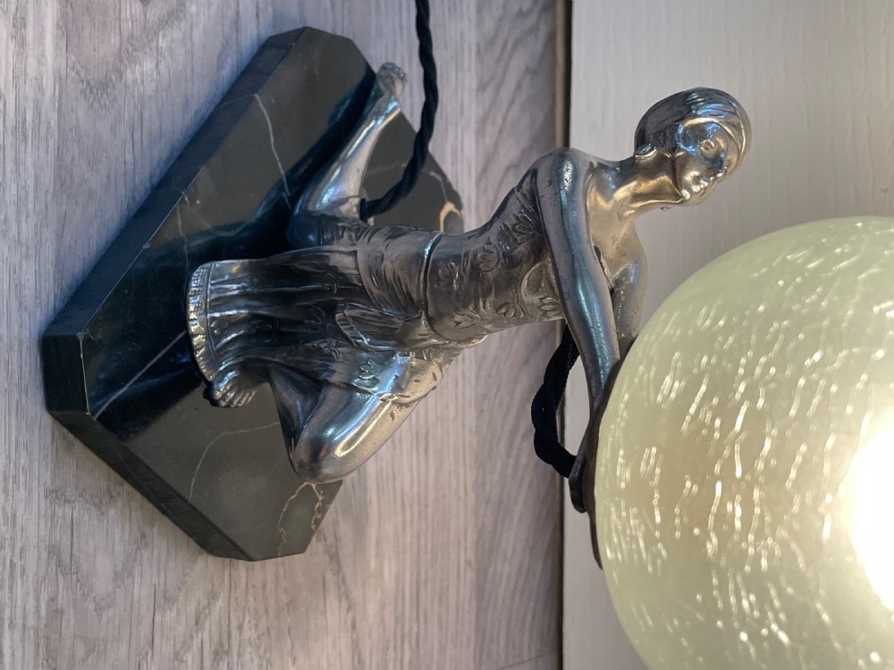 Art Deco Silvered Lady Lamp with Original Crackle Glass Shade View VI