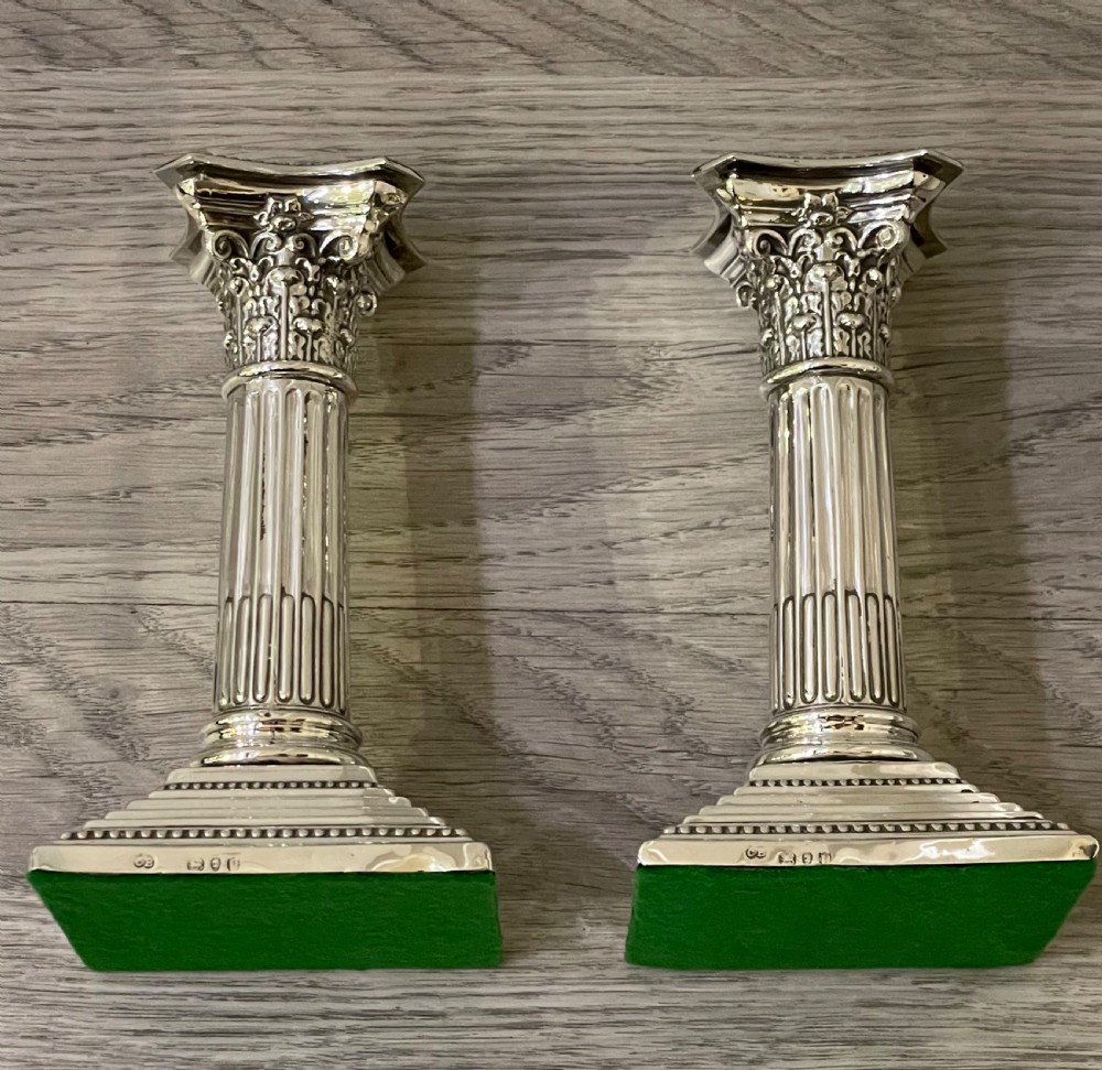 Pair of Victorian Silver Corinthian Column Candlesticks, 1890 View IV