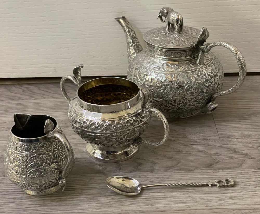 Impressive Indian Silver Three Piece Tea Set View IV