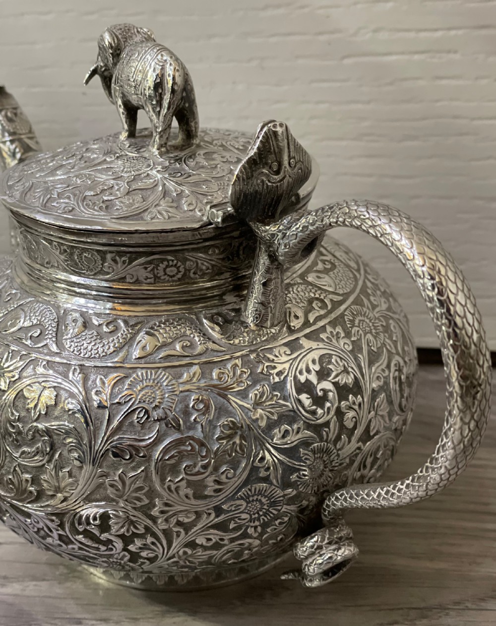 Impressive Indian Silver Three Piece Tea Set View VI