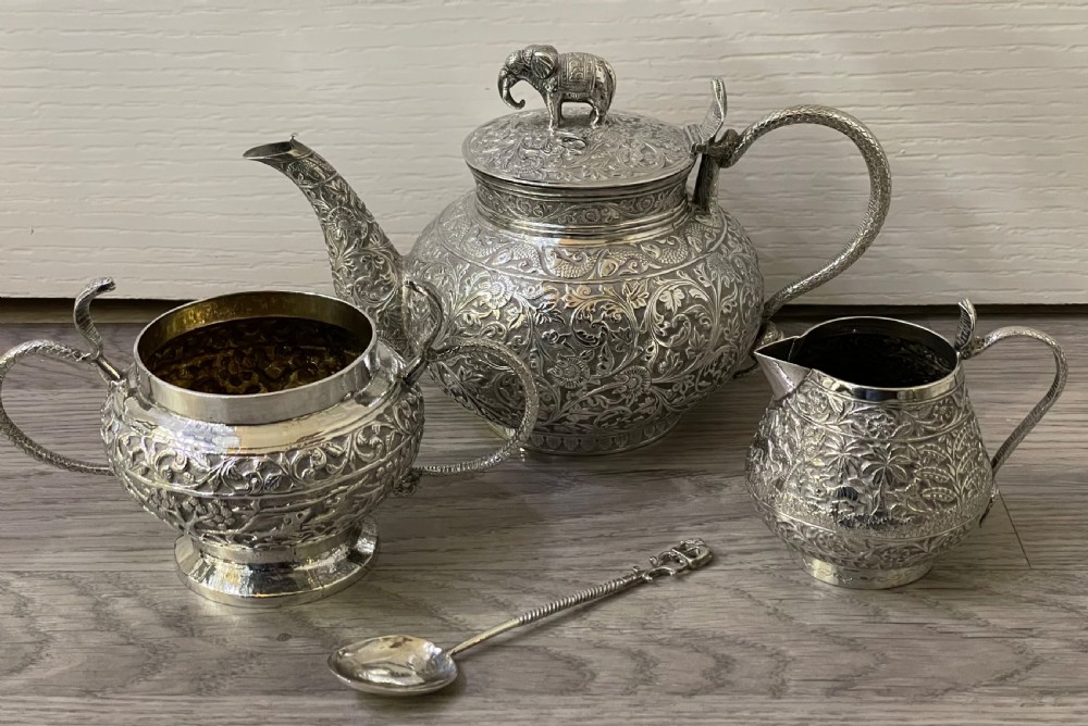 Impressive Indian Silver Three Piece Tea Set View VII
