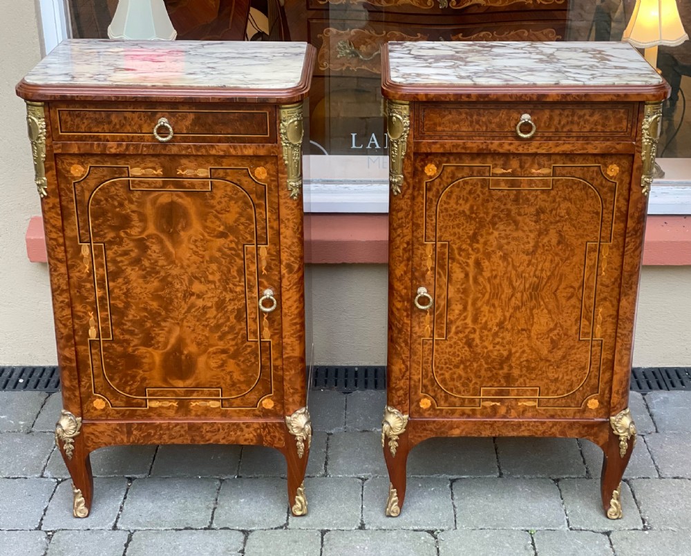 Pair of French Burr Walnut Bedside Tables