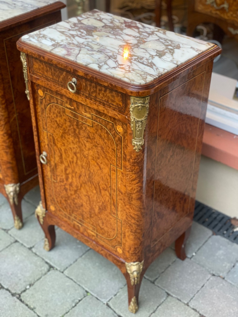 Pair of French Burr Walnut Bedside Tables View III