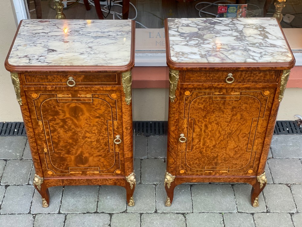 Pair of French Burr Walnut Bedside Tables View IV