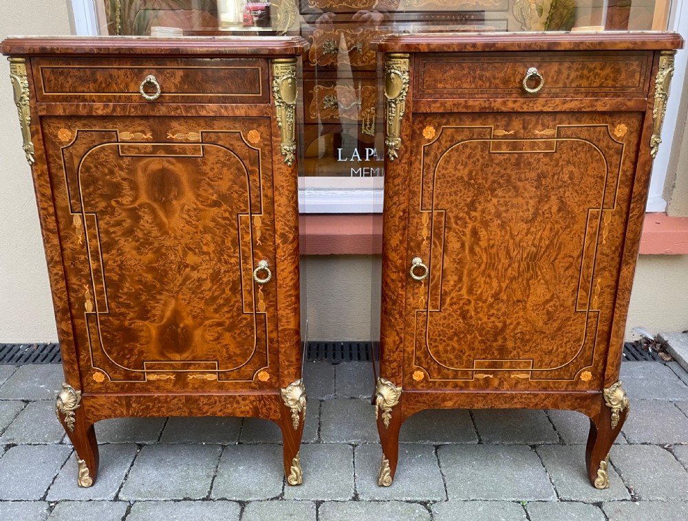 Pair of French Burr Walnut Bedside Tables View VI