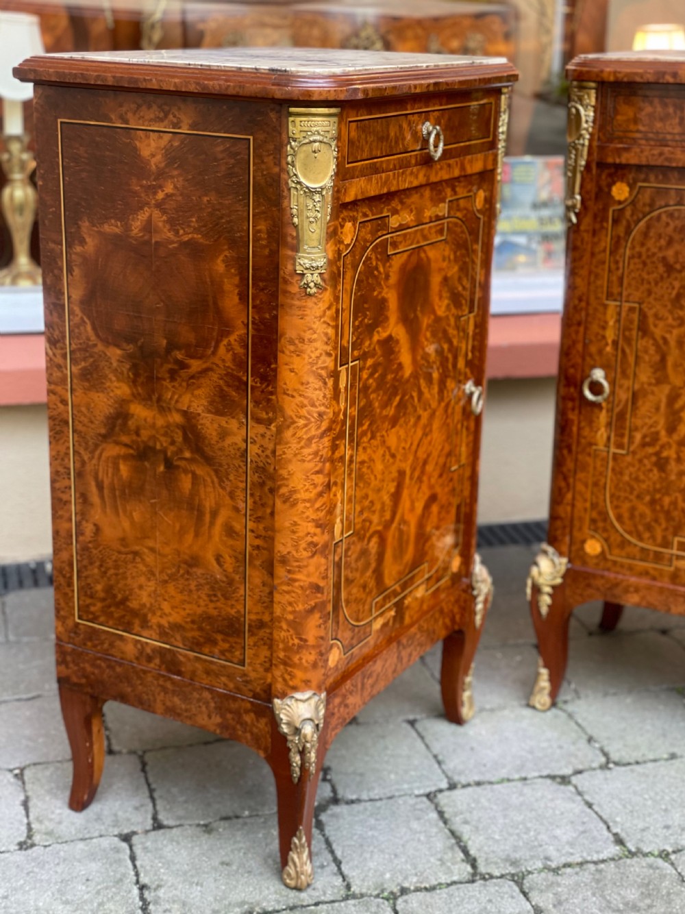 Pair of French Burr Walnut Bedside Tables View IX