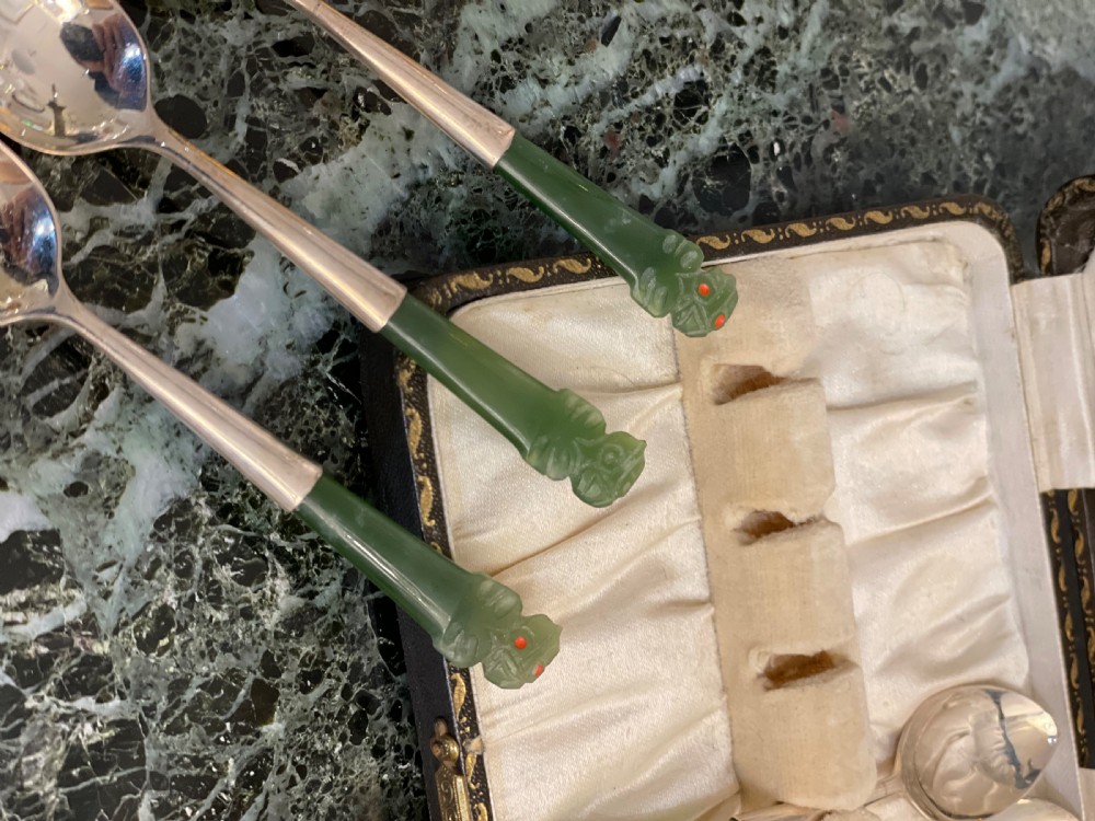 Set of Six New Zealand Greenstone & Silver Tea Spoons View IV