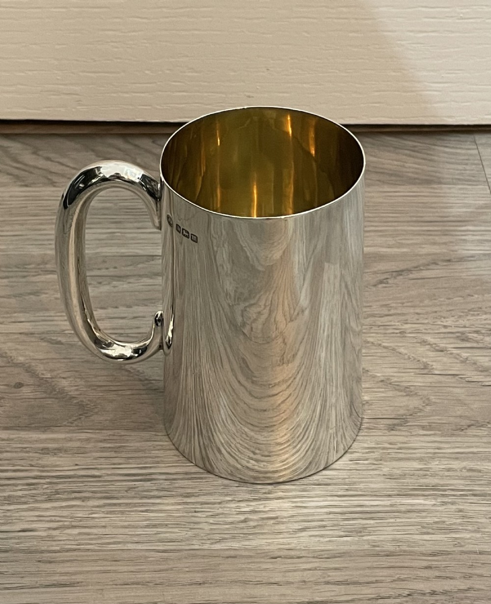 Edwardian Solid Silver Pint Tankard, Sheffield 1904