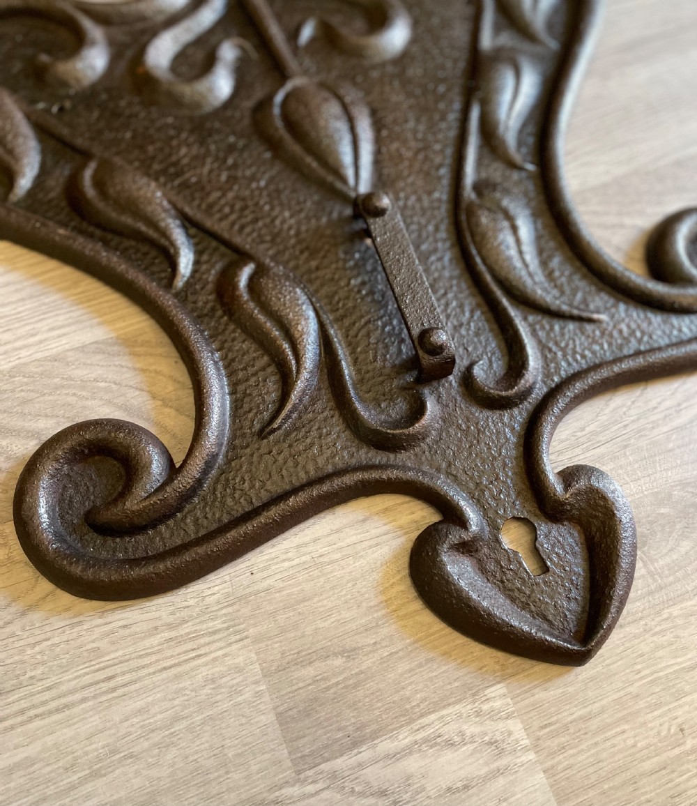 Rare Very Large Art Nouveau Cast Iron Safe Escutcheon Key Plate View V