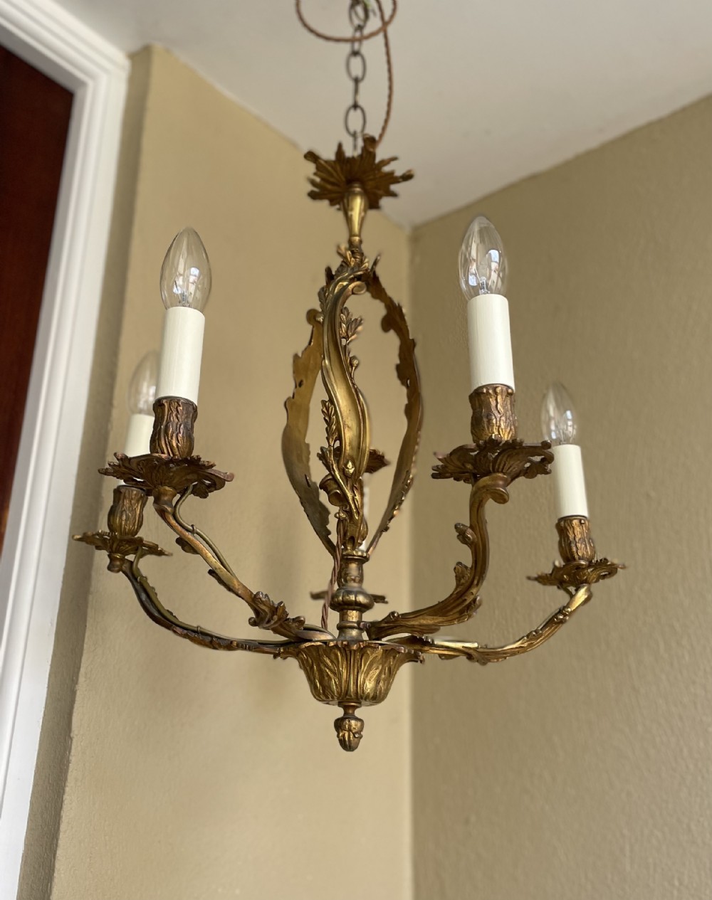 Early 20th Century Rococo Five Light Chandelier 