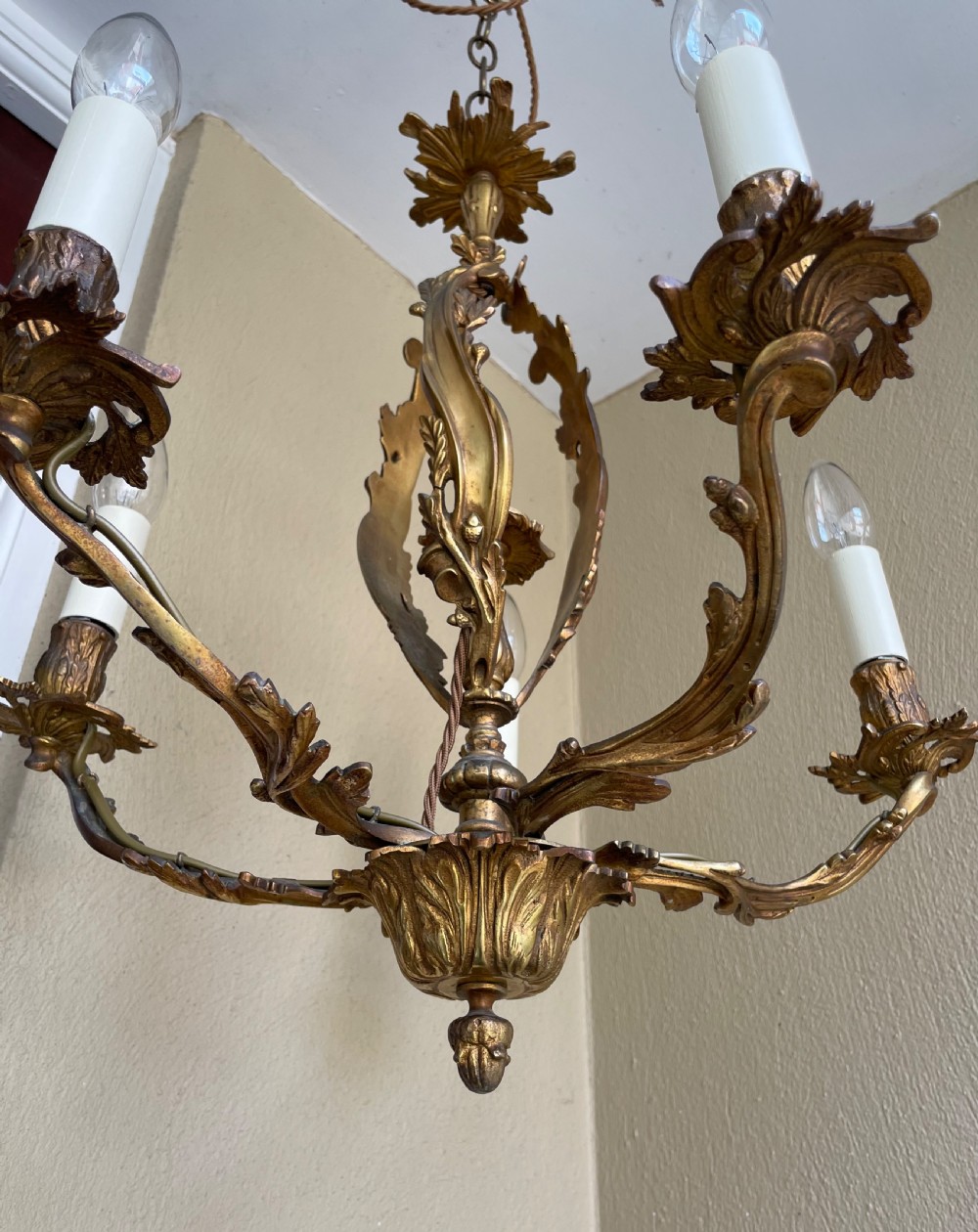 Early 20th Century Rococo Five Light Chandelier  View IV