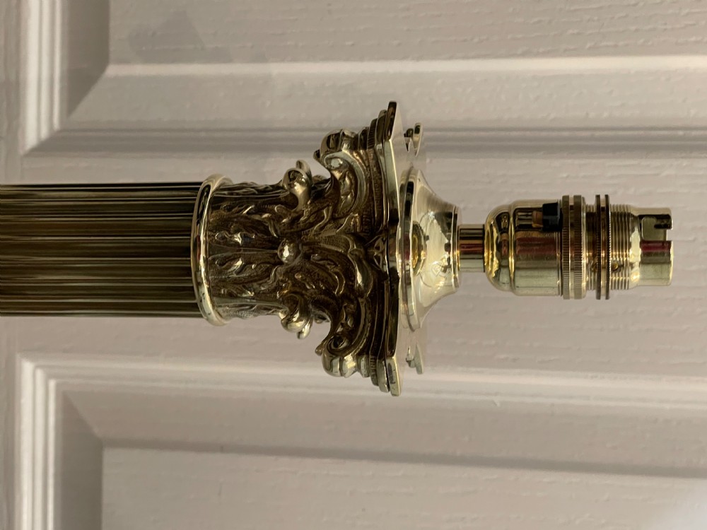 Victorian Brass Corinthian Column Table Lamp View IV