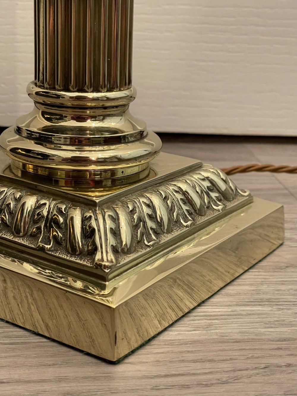 Victorian Brass Corinthian Column Table Lamp View V