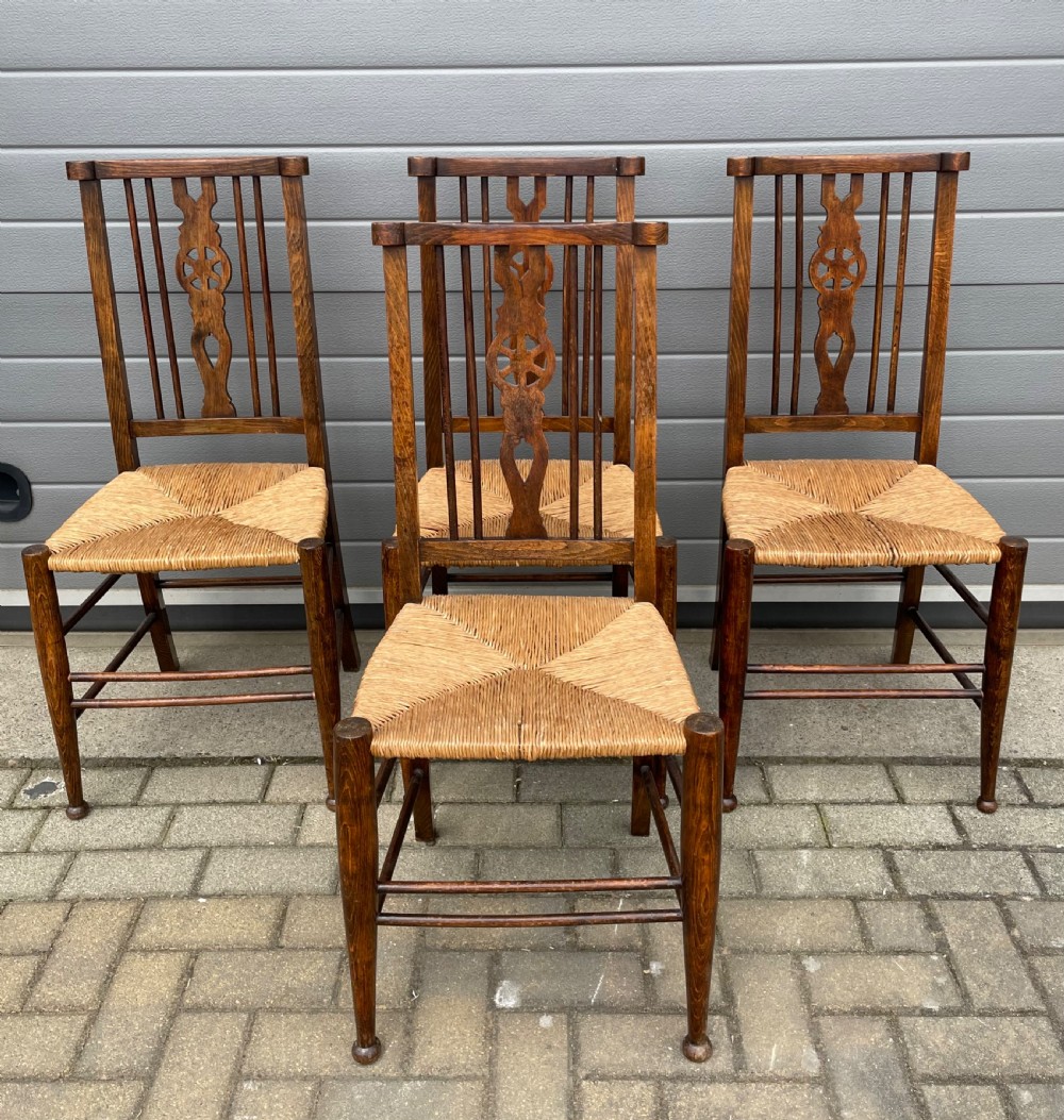 Set of Four 19th Century Beech Kitchen Dining Chairs
