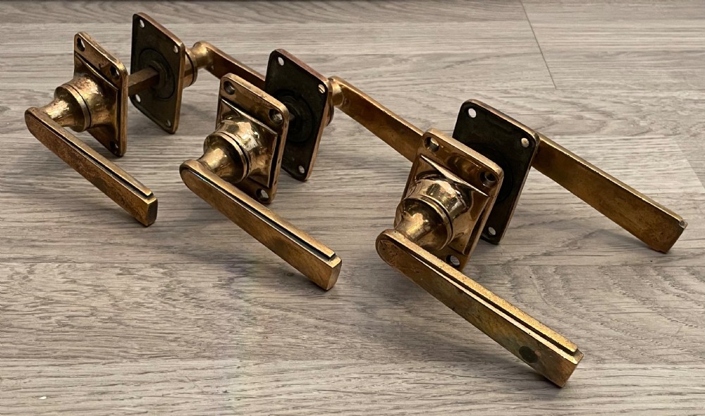 Set of Three Art Deco Bronze Door Handles