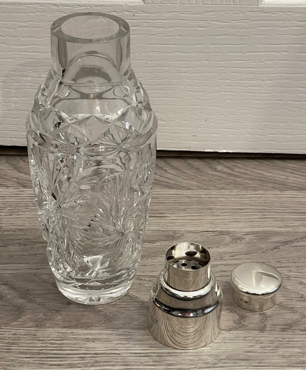 George V Solid Silver & Cut Glass Cocktail Shaker, Birmingham 1929 View VI