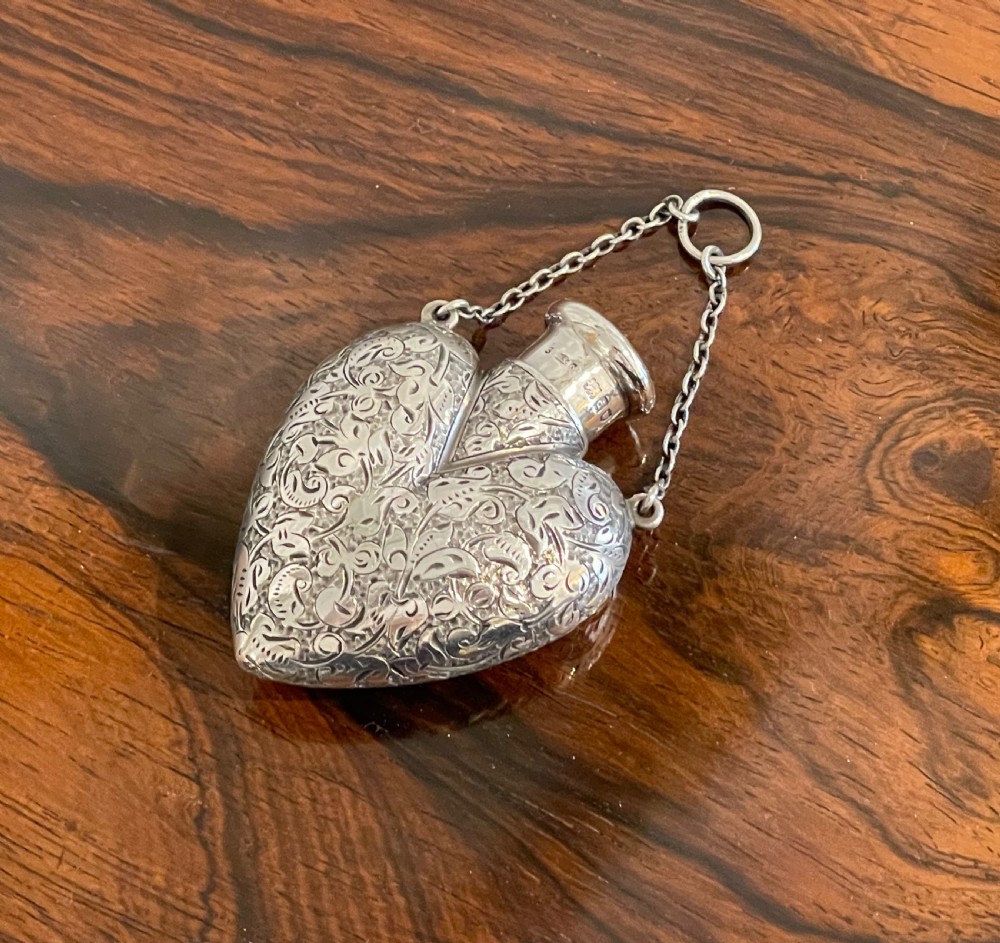 Superb Silver Heart Shaped Scent Perfume Bottle by Sampson Mordan, London 1899