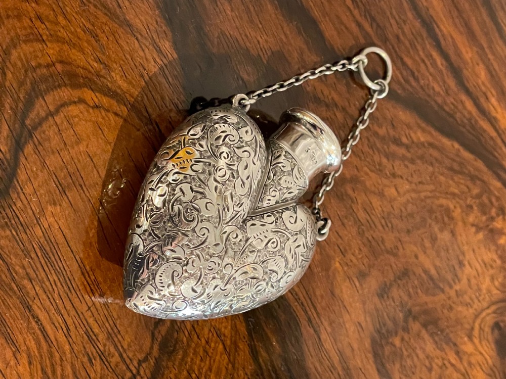 Superb Silver Heart Shaped Scent Perfume Bottle by Sampson Mordan, London 1899 View II