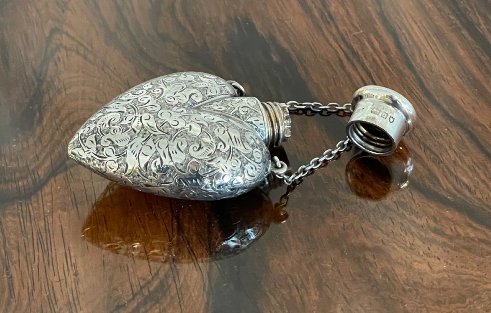Superb Silver Heart Shaped Scent Perfume Bottle by Sampson Mordan, London 1899 View III