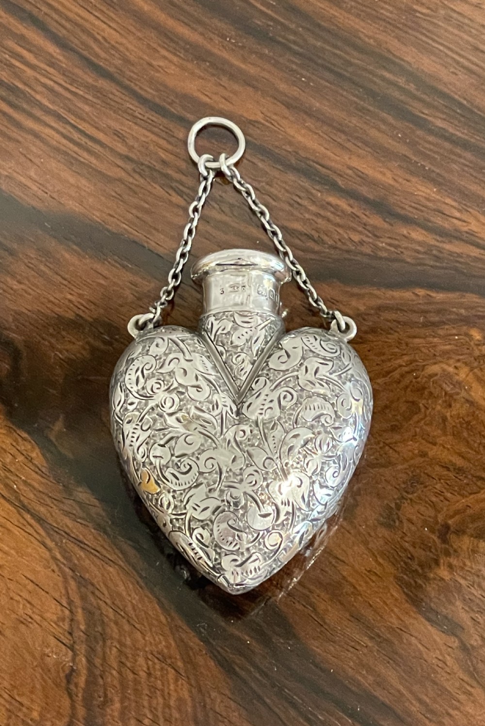 Superb Silver Heart Shaped Scent Perfume Bottle by Sampson Mordan, London 1899 View V