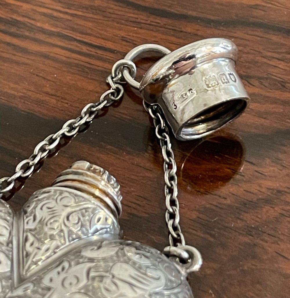 Superb Silver Heart Shaped Scent Perfume Bottle by Sampson Mordan, London 1899 View VI