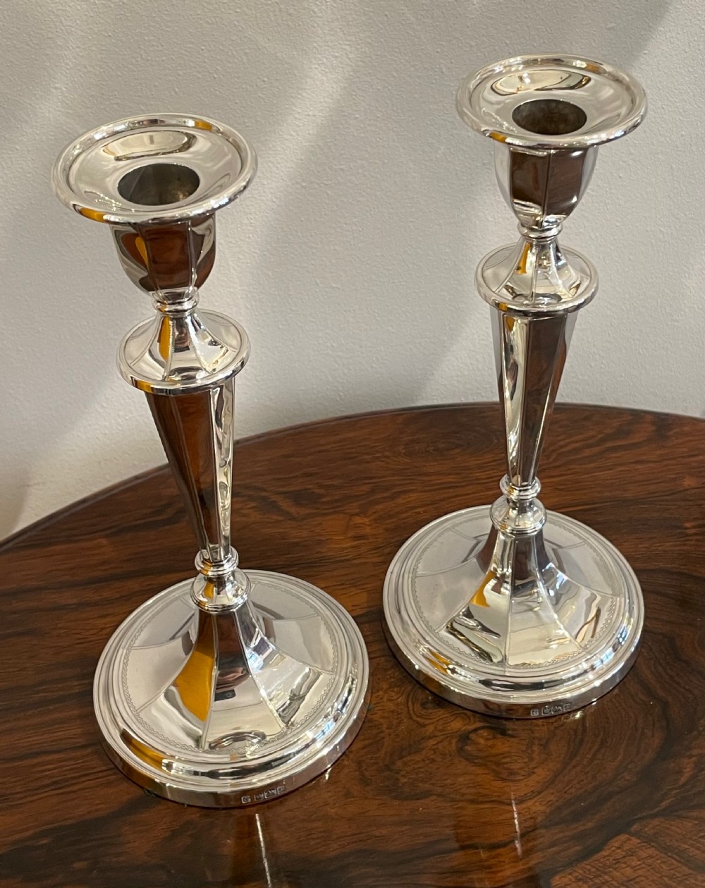 Good Pair of Edwardian Solid Silver Candlesticks, 1907 View II