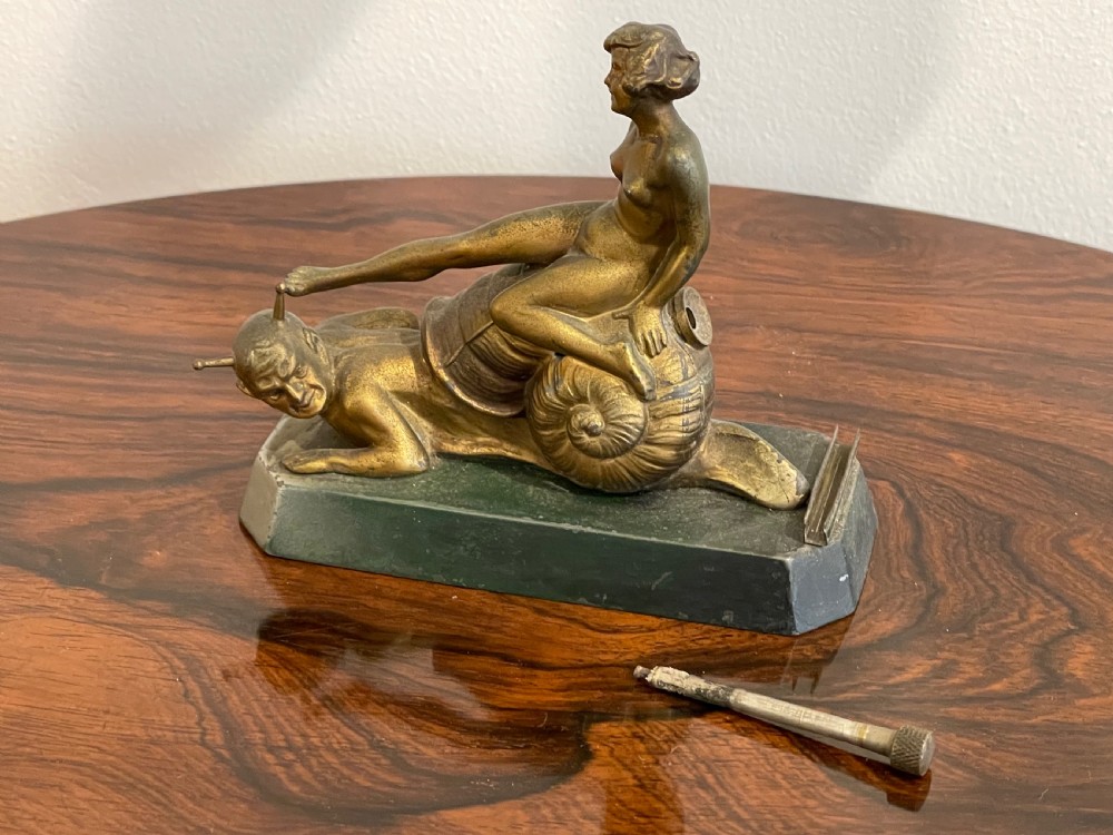 Most Unusal Art Deco Gilt Spelter Table Lighter View V