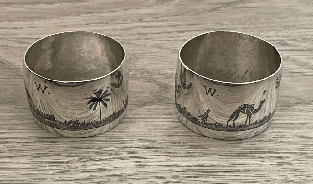 Pair of Niello Silver Napkin Rings