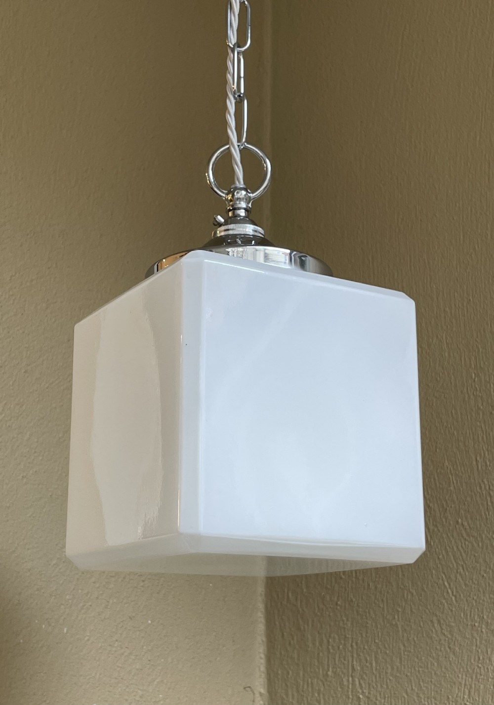 Art Deco Opaline Cube Pendant View IV