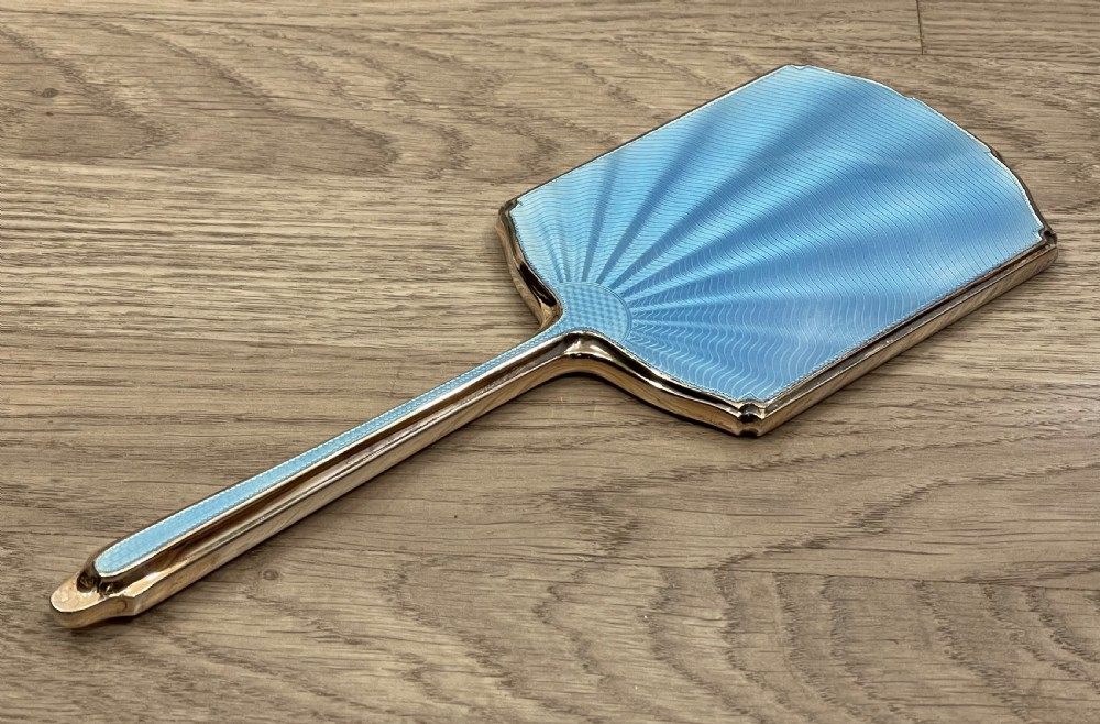 Art Deco Blue Enamel and Silver Gilt Mirror