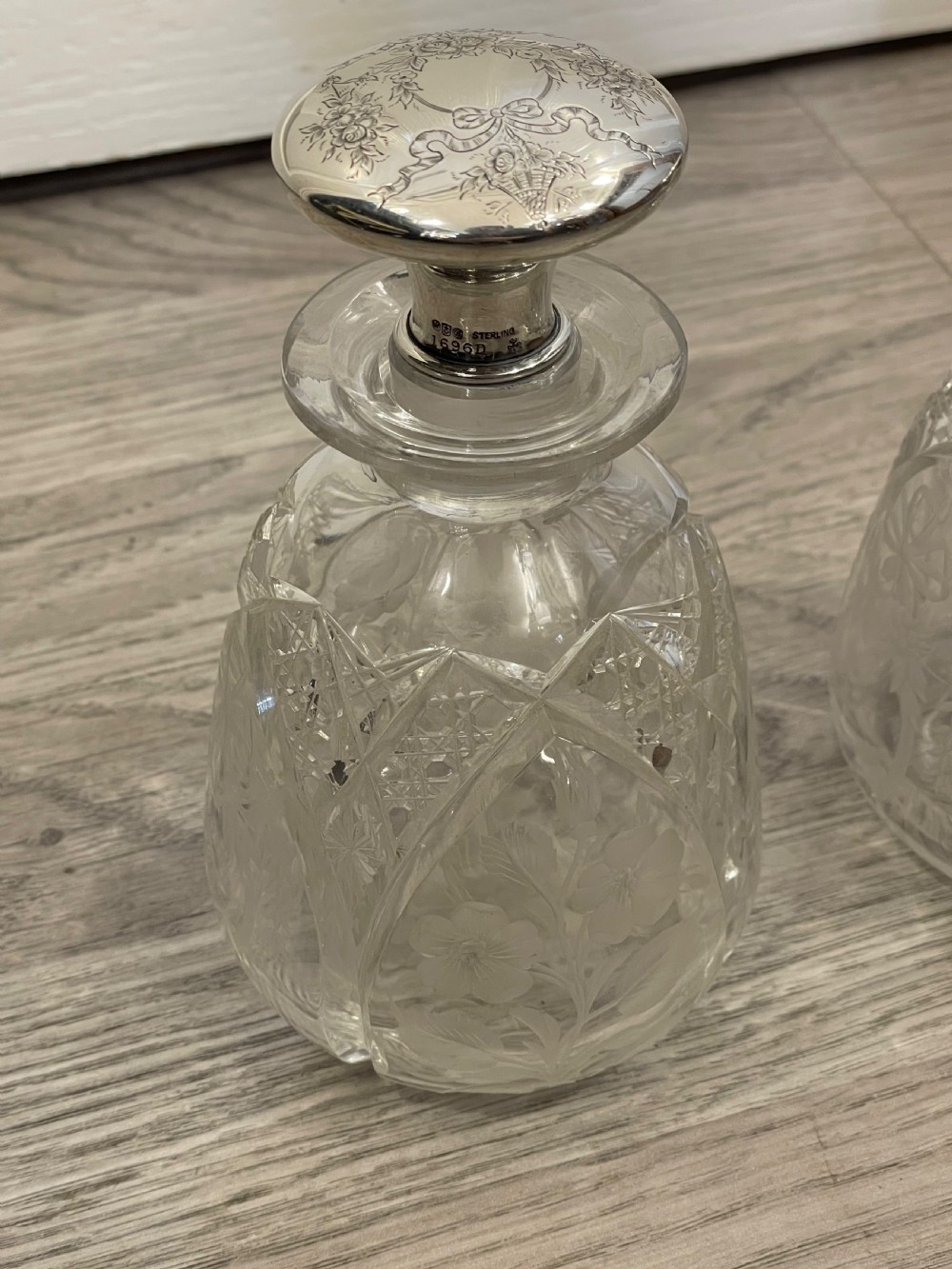 Beautiful Pair of Cut Glass & Silver Scent Perfume Bottles View II