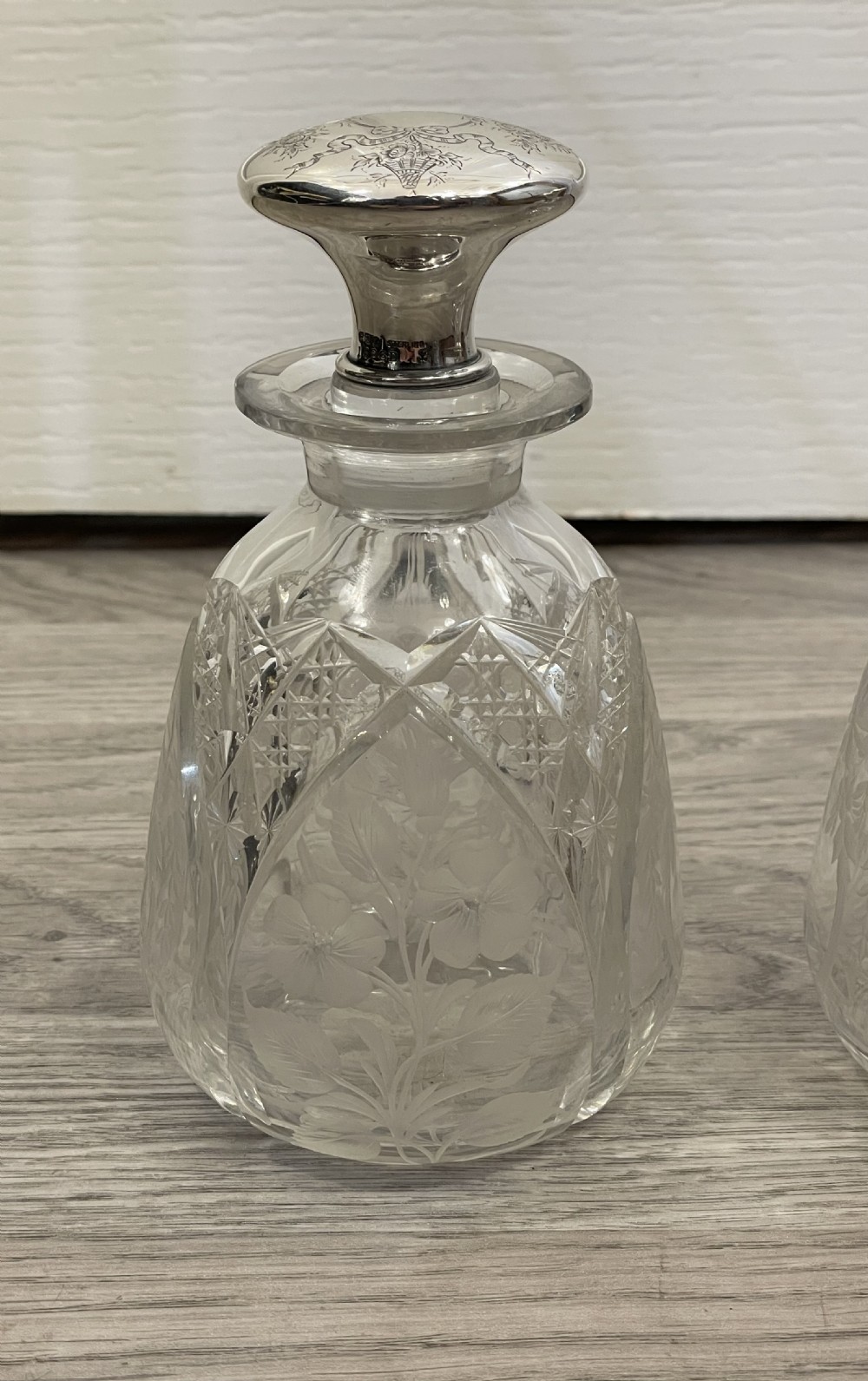 Beautiful Pair of Cut Glass & Silver Scent Perfume Bottles View III