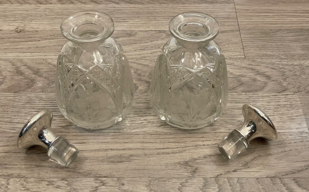 Beautiful Pair of Cut Glass & Silver Scent Perfume Bottles View VII
