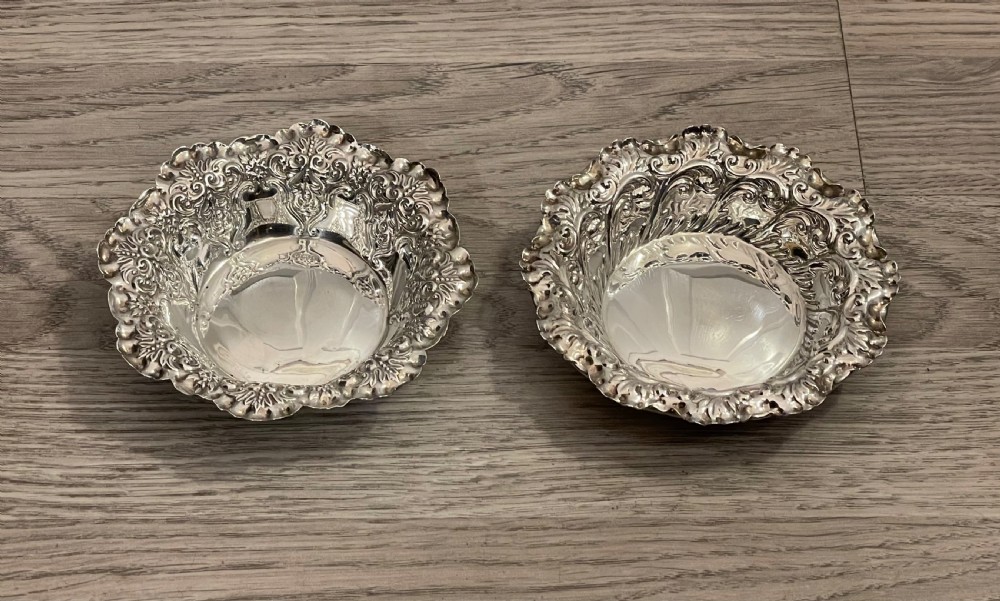 Pretty Matched Pair of Victorian Silver Bon Bon Dishes