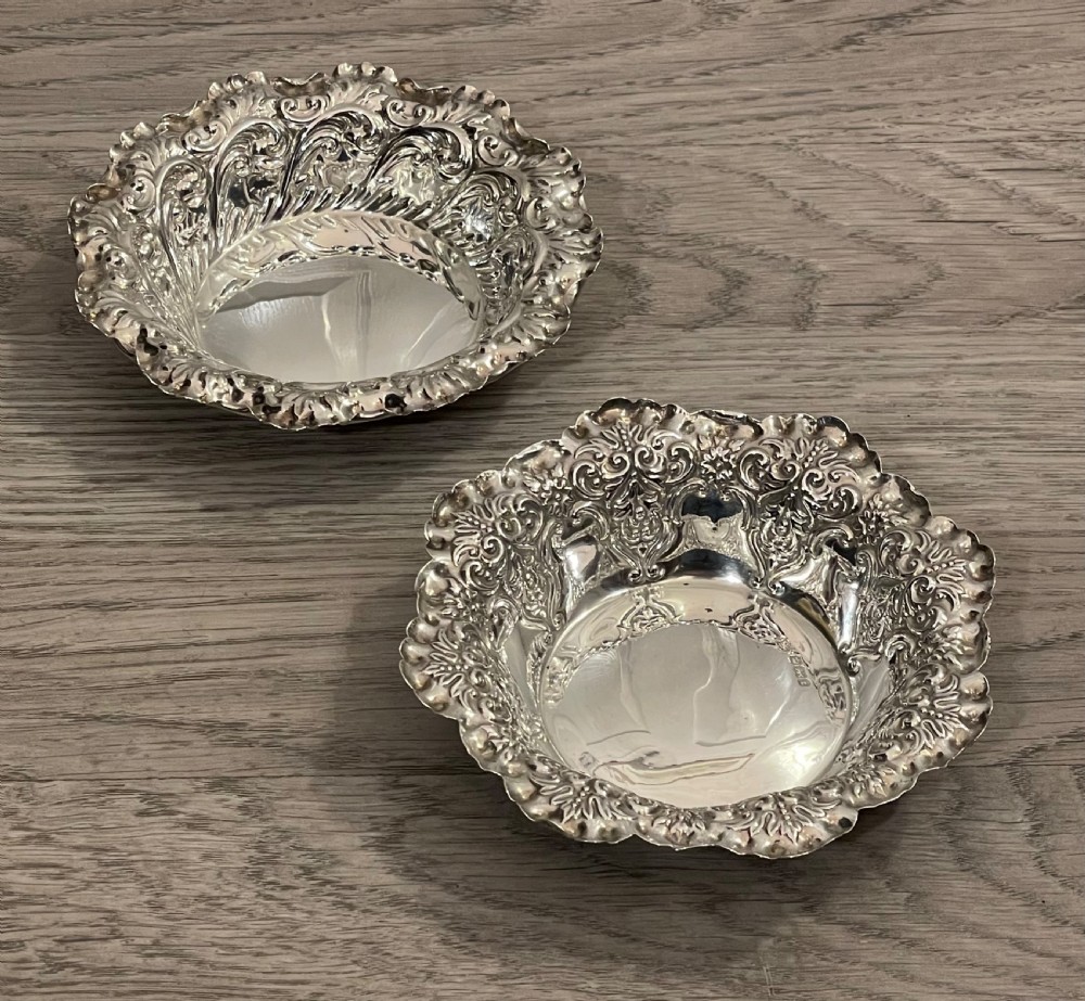 Pretty Matched Pair of Victorian Silver Bon Bon Dishes View IV