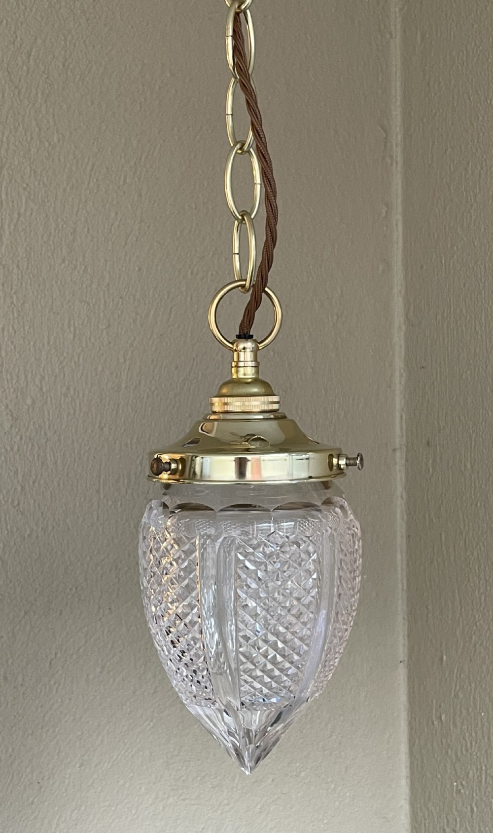 Edwardian Period Cut Glass Tear Drop Light Pendant