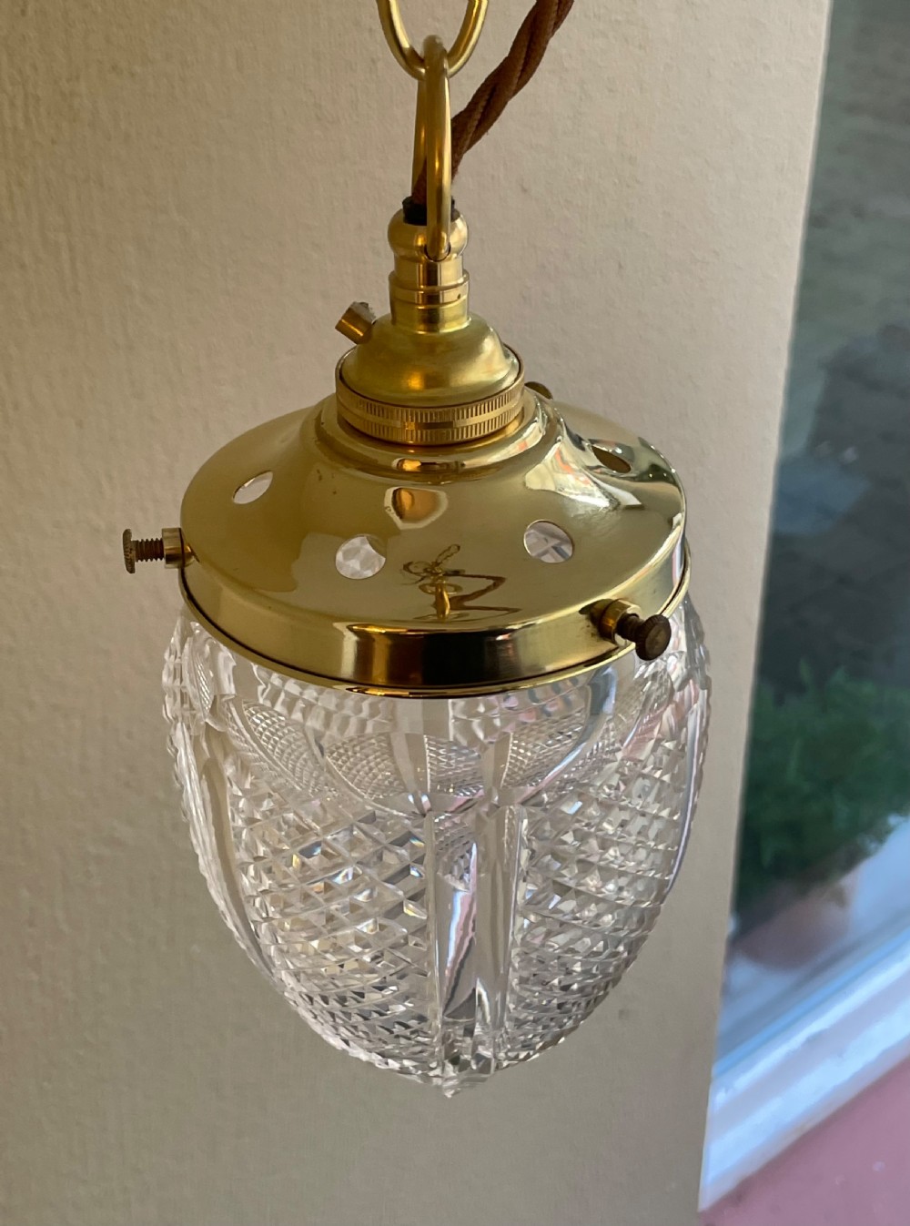 Edwardian Period Cut Glass Tear Drop Light Pendant View V
