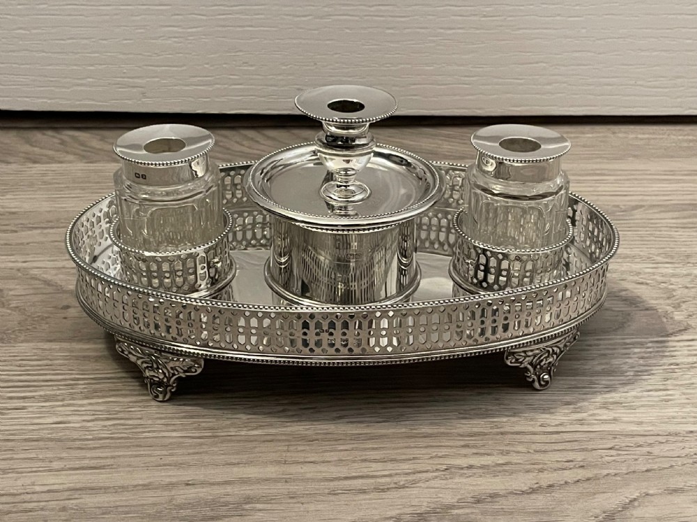 George III Style Silver Inkwell and Ink stand, Chester 1906
